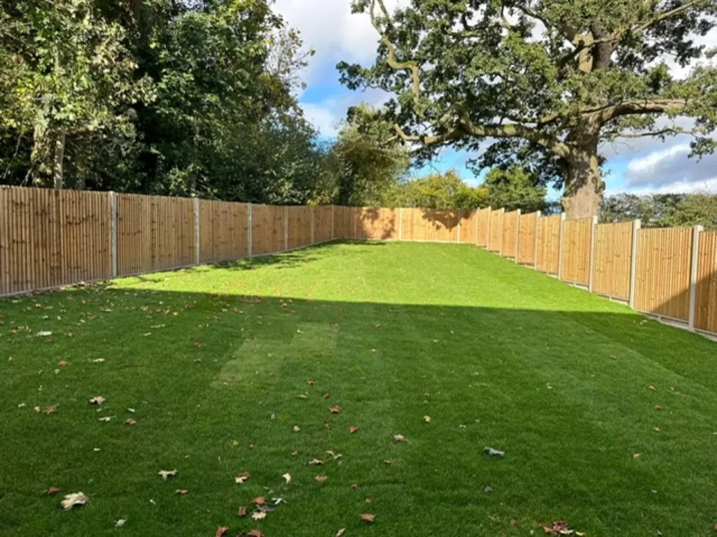 Close board timber fencing around a new build garden on the Jarvis Homes development in Kimpton